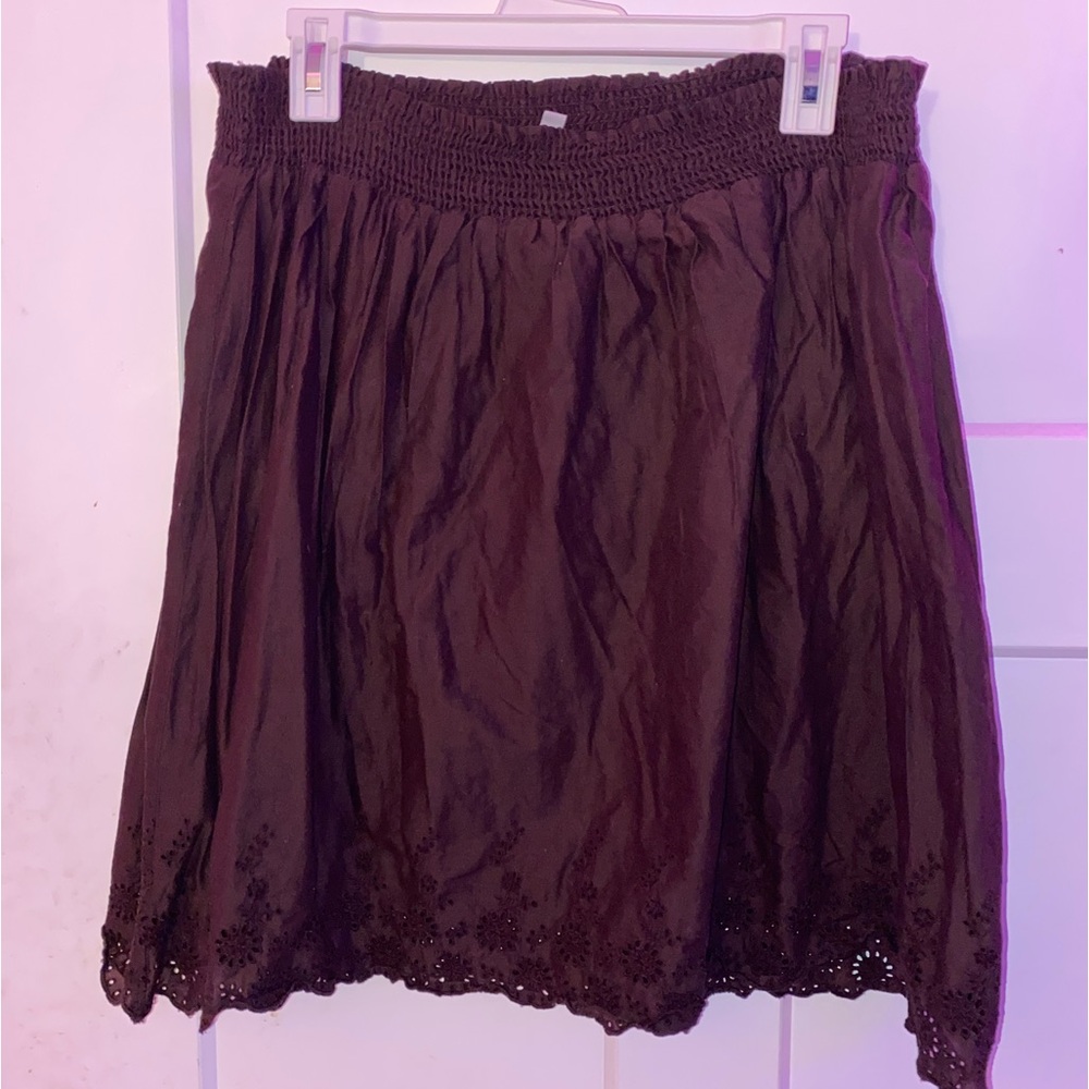 Brown Old Navy midi skirt, eyelet trim